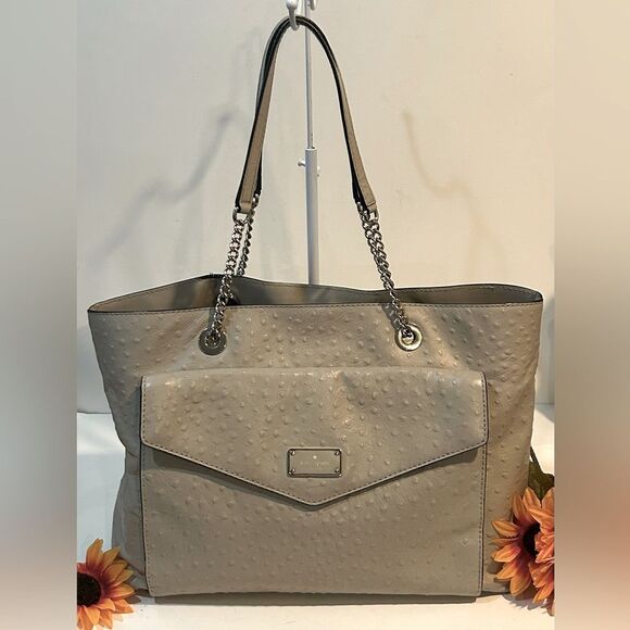 Kate Spade Gray Leather Chain-Link Shoulder Tote Chic Everyday Bag - Picture 12 of 12